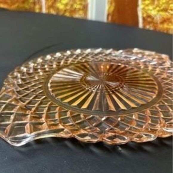 Vtg Anchor Hocking WATERFORD Waffle Pattern Depression Glass cake plate Tray - Picture 3 of 5